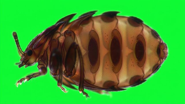 Realistic 3D Render of Head Louse Pediculus Humanus Capitis Crawling Isolated on Green Screen