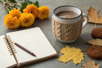Creating a warm cozy table setup with cocoa in a knitted mug in your living room a relaxing and inviting atmosphere for winter gatherings