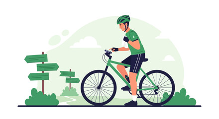Obraz premium Cyclist Taking Break In Nature Navigating With Mobile App Illustration