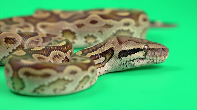 Realistic 3D White Lipped Python Bothrochilus Albertisii Isolated Against Green Screen