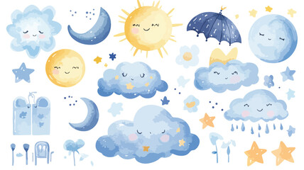 Weather Cute Sticker Set with Watercolor