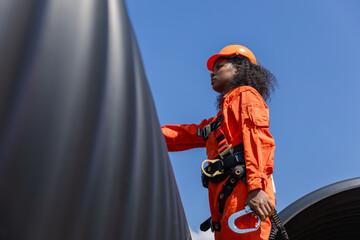 Industry Engineers Walking Inside Circular water Pipe. Engineering or Worker inspection pipe...