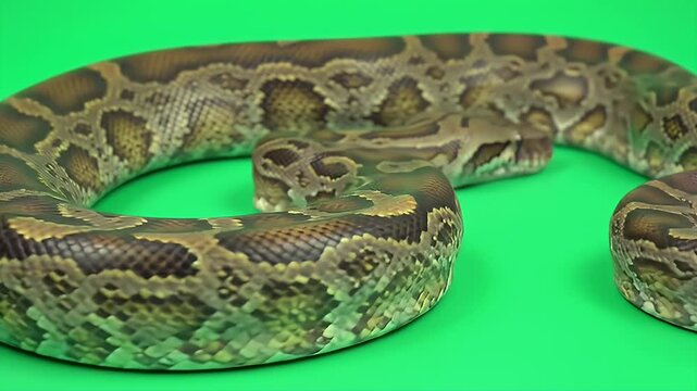 Realistic Three Dimensional Indian Python Python Molurus Isolated on Green Screen Perfect for Film Production