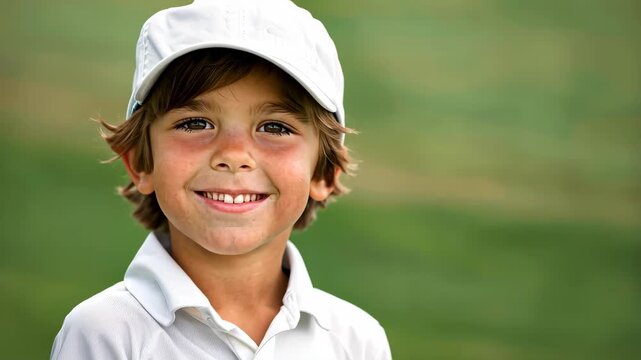 Young Golfer's Joy: A radiant young golfer, beaming with a contagious smile, epitomizes the essence of happiness on the green, in a moment of genuine delight.