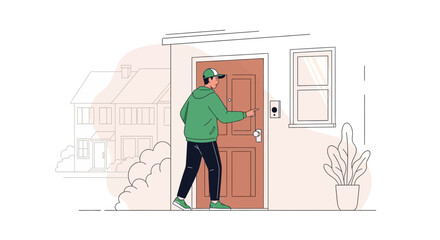 Delivery Guy Ringing Doorbell Of Home Customer Expecting Package Arrival