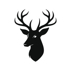 Elegant black silhouette of a majestic deer head on a clean white background design element