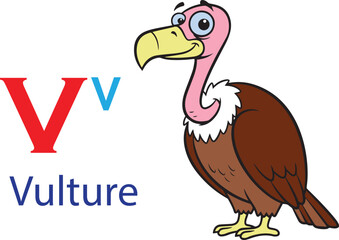 V for vulture alphabet learning for kids. vulture cartoon vector svg