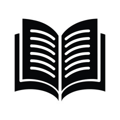 Elegant black silhouette of an open book featuring horizontal lines representing text for educational or literary themes