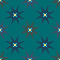 A modern geometric design with sparkling stars on ice green background. Muted colors perfect if you need a blending Christmas pattern. Simple but cozy and elegant. Coordinates with other patterns in