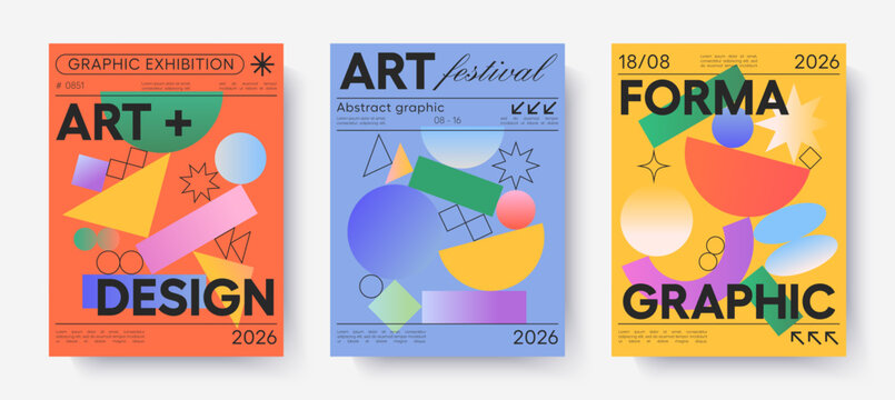 Abstract geometric art posters.Vector backgrounds with bold dynamic shapes and modern typography.Artistic banner templates for prints,exhibitions,banners,ad,covers,branding,annual