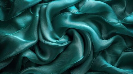 Fototapeta premium Luxurious teal silk fabric draped elegantly, showcasing smooth texture and rich color depth