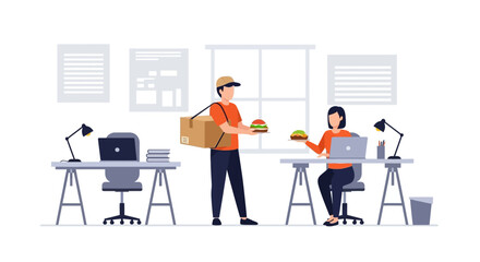 Efficient Food Delivery Service Offers Convenience At The Workplace Illustration