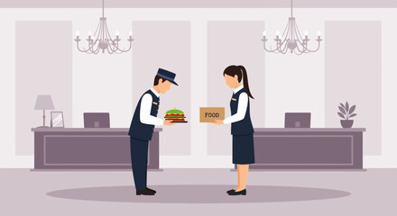 Hotel Staff Delivering Food To Guest Providing Excellent Service For Hospitality