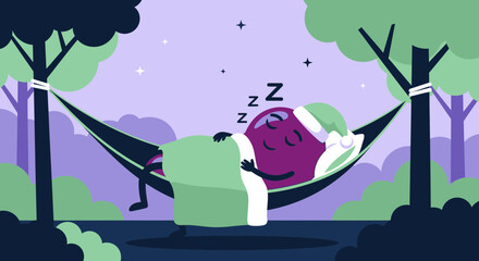 Funny Fruit Taking A Nap In The Hammock On Trees Outdoor At Night