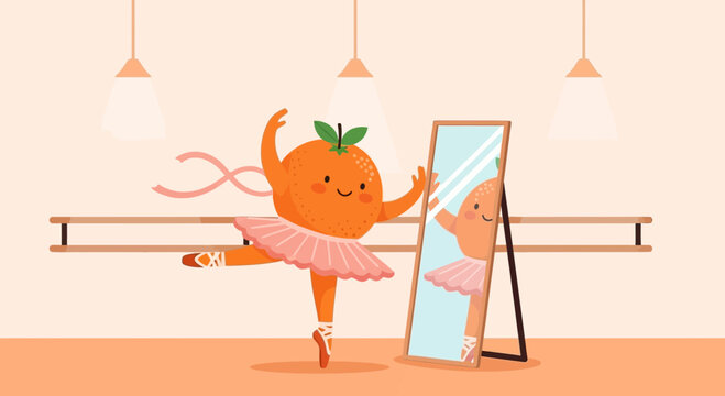 Enchanting Orange Ballerina Performing Ballet In Studio With Happy Reflection - Powered by Adobe