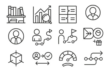 Fototapeta premium Business and workflow icon set for linear processes and organization strategies