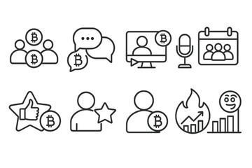 Fototapeta premium Cryptocurrency communication line icon set. blockchain, online discussion symbols collection