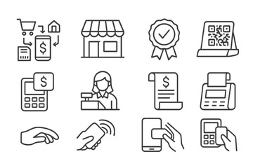 Fototapeta premium Finance, retail line icon set. payment, transaction icons line collection