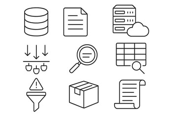 Data management line icon set. database, cloud storage, and analysis icons