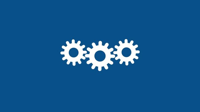 animation of three gears mechanism on solid background. Gear rotation, mechanism with glow three gears animation.