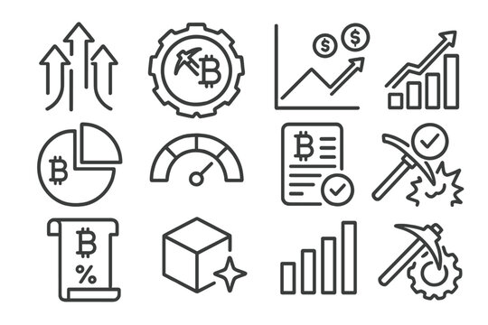 Cryptocurrency linear icon set. bitcoin, blockchain technology, digital finance icons