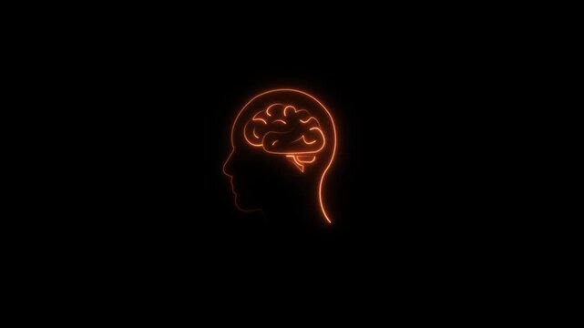 Brain and human head icon, Human head line icon animation. Neon Brain Icon, Glowing Human Intelligence Profile, Futuristic AI Neural Network, Digital Cognition and Innovation