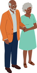 Elderly couple standing together holding hands in supportive loving pose vector illustration