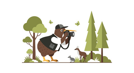 Kiwi Photographer Capturing Wildlife Scenery In Natural Setting With Geometric Elements