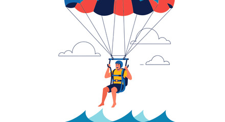 Excitement Of Parasailing A Man Gliding Above The Water On A Sunny Day