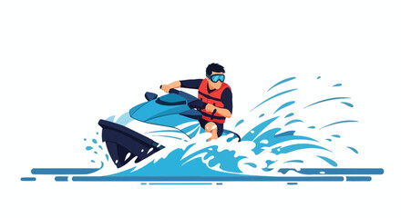 Exciting Jet Ski Ride Through The Ocean Waves Vector Illustration Fun Activity