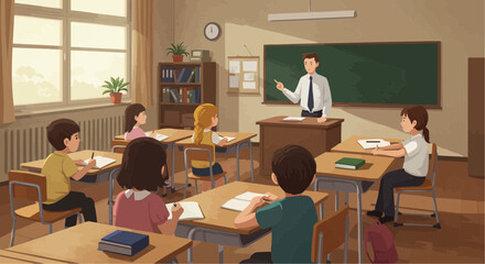 Classroom with teacher instructing students during back to school session  