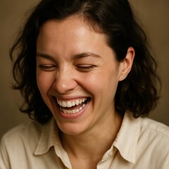 Young adult caucasian female laughing joyfully
