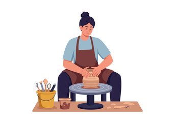 A person expertly shaping clay on a pottery wheel, creating a ceramic pot.