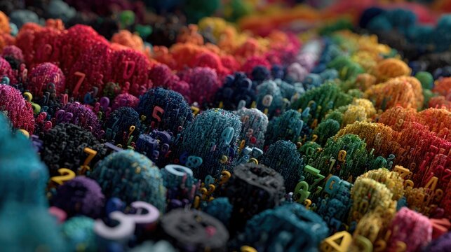 Abstract topographic landscape with numerical data, a vivid, colorful panorama