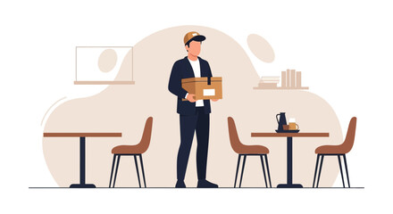 Professional Delivery Service Bringing Package To Customer At A Cafe