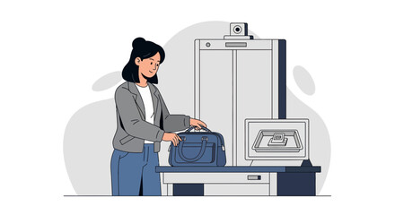 Woman Passing Her Bag Through Security Scanner At Airport For Safe Travels