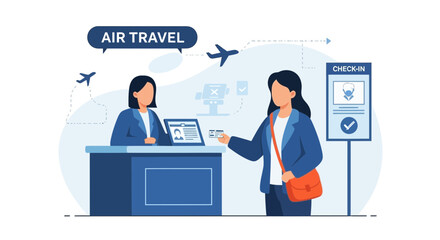 Smooth Airport Check In For Air Travel Journey With Safety Protocols Illustrated