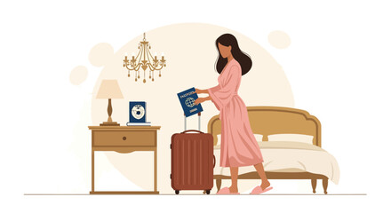 Woman Prepares For Luxury Getaway, Passport In Hand, Ready For Her Adventure