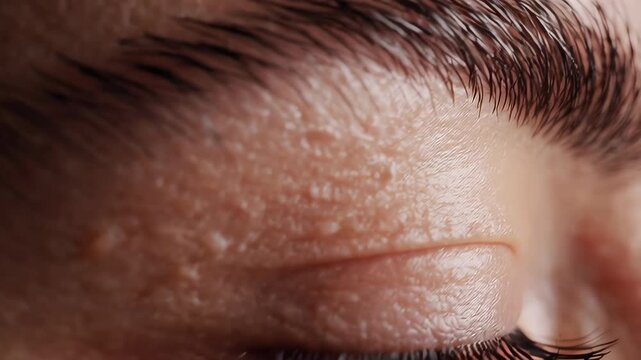 Close up comparison of skin with and without milia