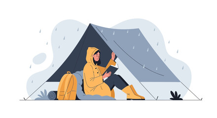 Rainy Day Getaway Girl Reading A Book Inside A Camping Tent