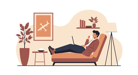 Relaxed Businessman Enjoying Coffee While Working From Home On Laptop