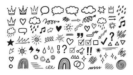 Naklejka premium Doodle Collection Whimsical elements and icon, seamless integrates 