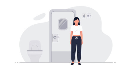 Restroom Facility With A Woman In Front Of The Door Vector Illustration