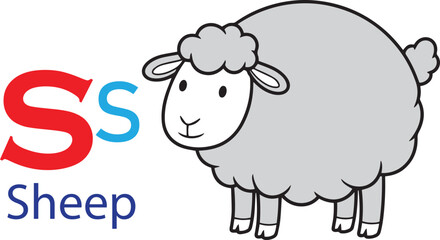 S for sheep alphabet learning for kids. sheep cartoon vector svg