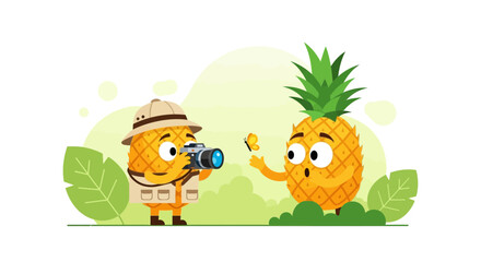 Fototapeta premium Pineapple Tourists Enjoying Nature With Photographer And Butterfly Encounter