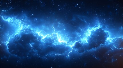 Fototapeta premium Cosmic Lightning Nebula with Starlight in Blue Starry Sky 