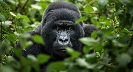 Obraz premium Captivating portrait of a majestic gorilla amidst lush foliage deep in the jungle
