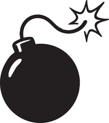 Stylized Black and White Illustration of a Classic Round Bomb with a Lit Fuse, Symbolizing Danger, Explosion, and Urgent Threat