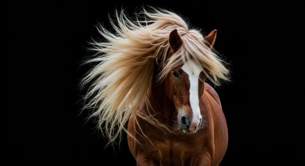 Majestic horse with a flowing mane against stark background showcasing natural beauty