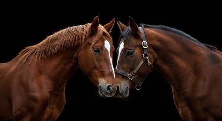 Obraz premium Two chestnut horses intimately together in a quiet pose sharing a calm serene moment